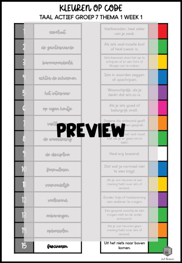 TAAL ACTIEF 5 WOORDENSCHAT KLEUREN OP CODE GROEP 7 THEMA 1 - Afbeelding 3
