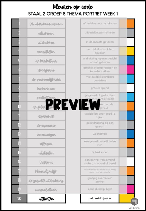 STAAL 2 WOORDENSCHAT KLEUREN OP CODE GROEP 8 THEMA PORTRET - Afbeelding 2