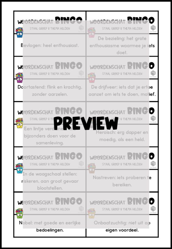 STAAL 2 WOORDENSCHATBINGO GROEP 8 THEMA HELDEN - Afbeelding 3