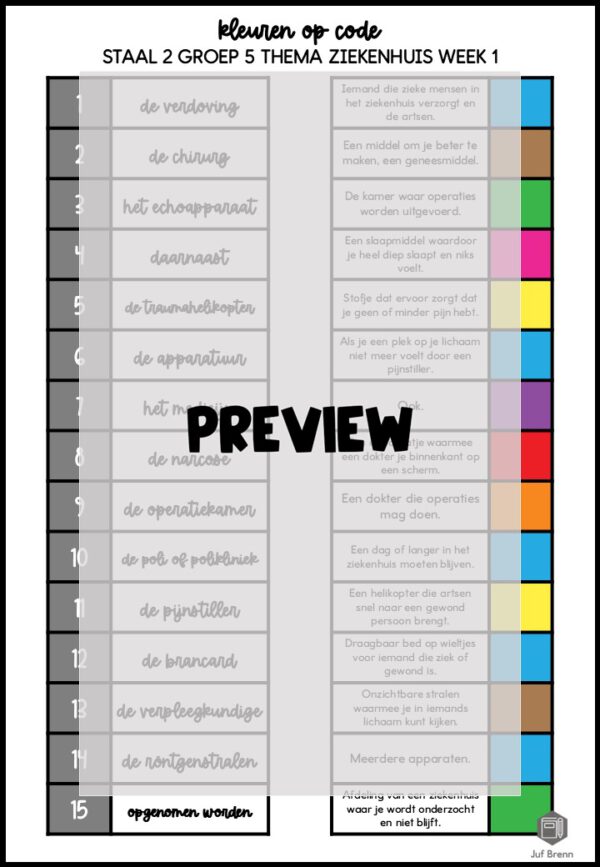 STAAL 2 WOORDENSCHAT KLEUREN OP CODE GROEP 5 THEMA ZIEKENHUIS - Afbeelding 3