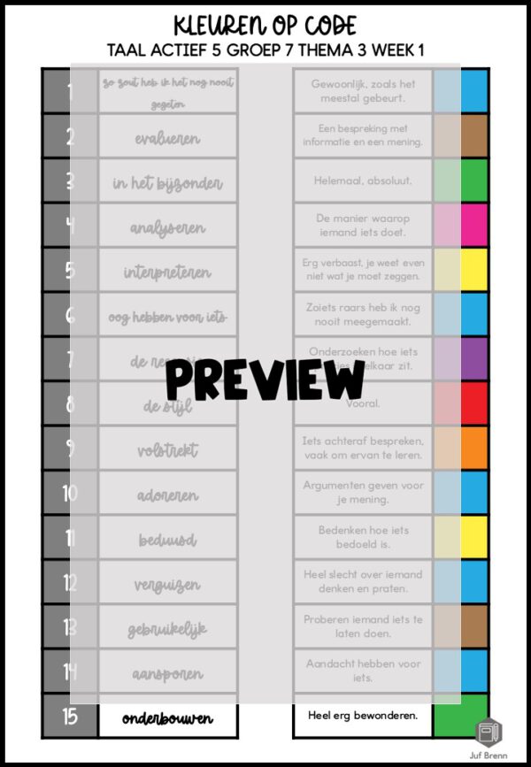 TAAL ACTIEF 5 WOORDENSCHAT KLEUREN OP CODE GROEP 7 THEMA 3 - Afbeelding 3