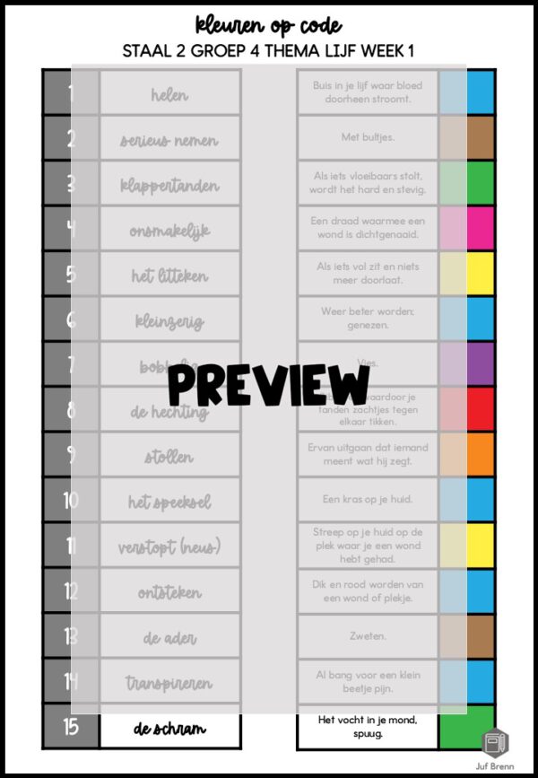 STAAL 2 WOORDENSCHAT KLEUREN OP CODE GROEP 4 THEMA LIJF - Afbeelding 3