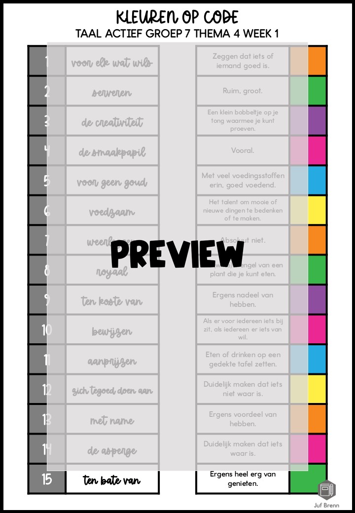 TAAL ACTIEF 5 WOORDENSCHAT KLEUREN OP CODE GROEP 7 THEMA 4 - Afbeelding 3