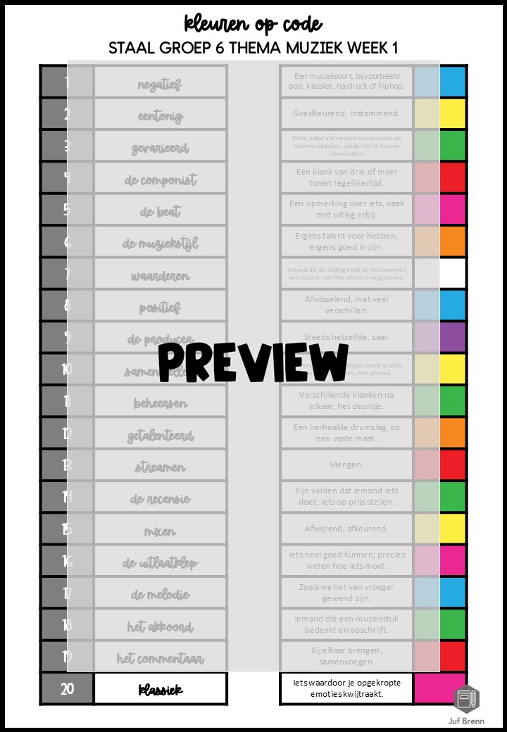 STAAL 2 WOORDENSCHAT KLEUREN OP CODE GROEP 6 THEMA MUZIEK - Afbeelding 3