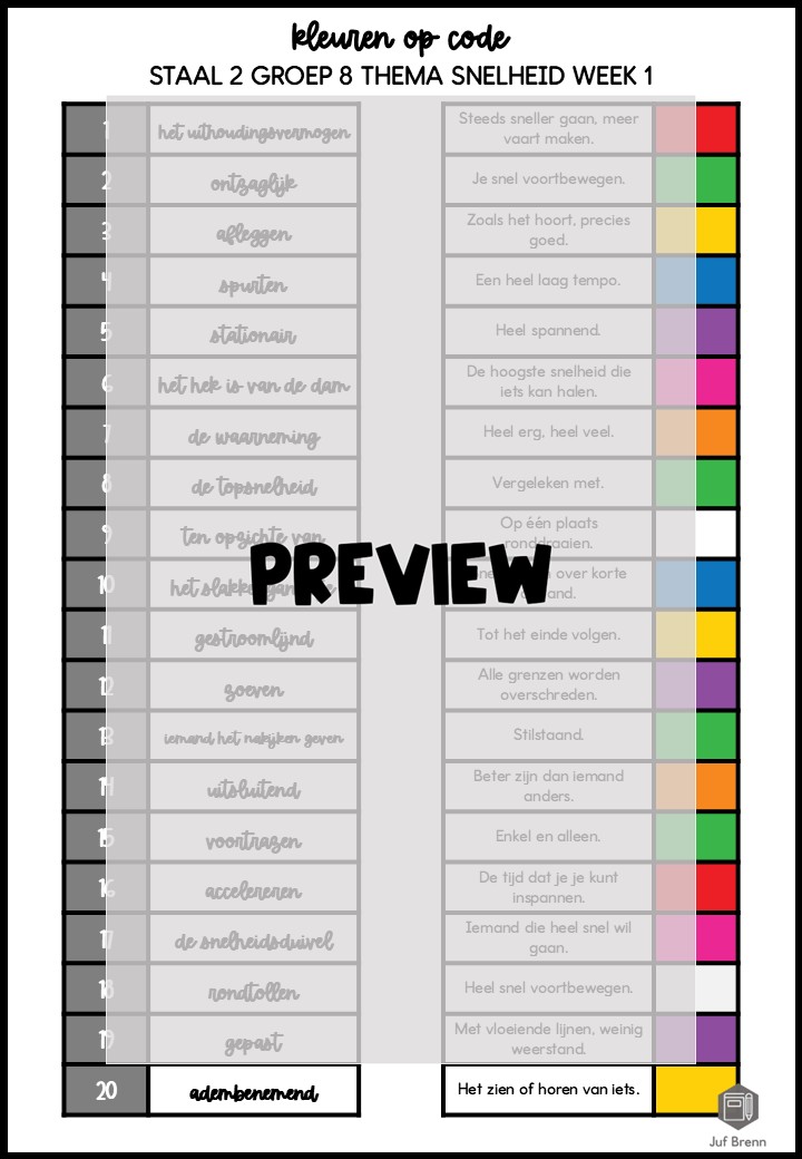 STAAL 2 WOORDENSCHAT KLEUREN OP CODE GROEP 8 THEMA SNELHEID - Afbeelding 3