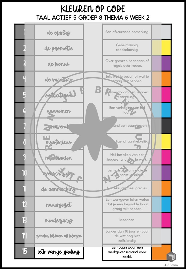 TAAL ACTIEF 5 WOORDENSCHAT KLEUREN OP CODE GROEP 8 THEMA 6 - Afbeelding 3