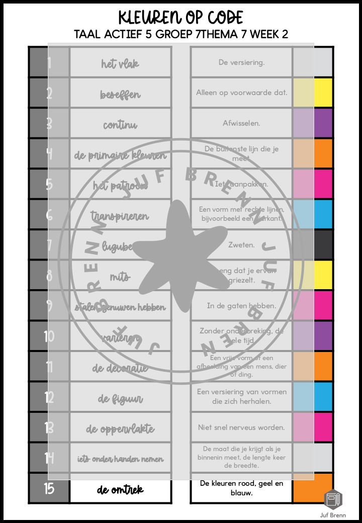TAAL ACTIEF 5 WOORDENSCHAT KLEUREN OP CODE GROEP 7 THEMA 7 - Afbeelding 3